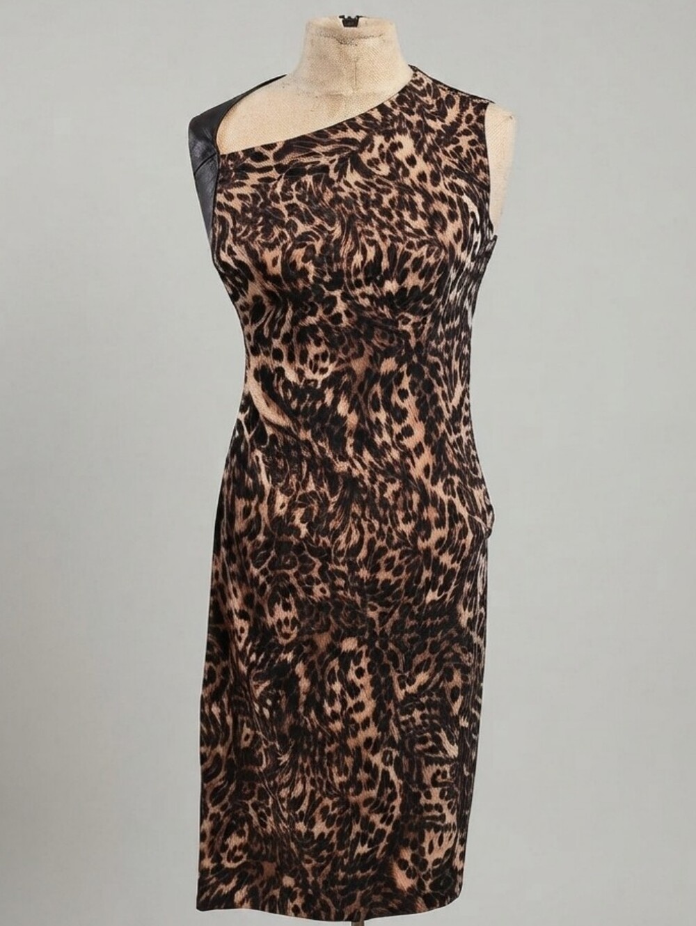 DANIER Cheetah Leopard Print Italian Leather Sheath Dress sz 6